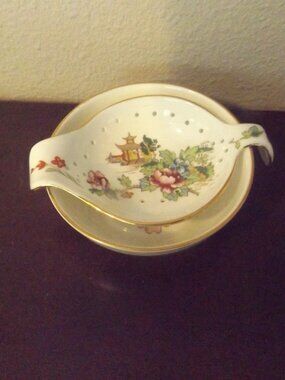 Vintage Crown Staffordshire Pagoda Tea Bag Strainer and Bowl